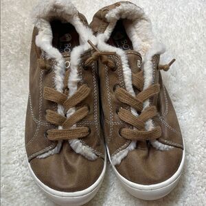 BOBS from Skechers Brown Faux Fur Lined Sneakers Womens Memory Foam Sz 8.5